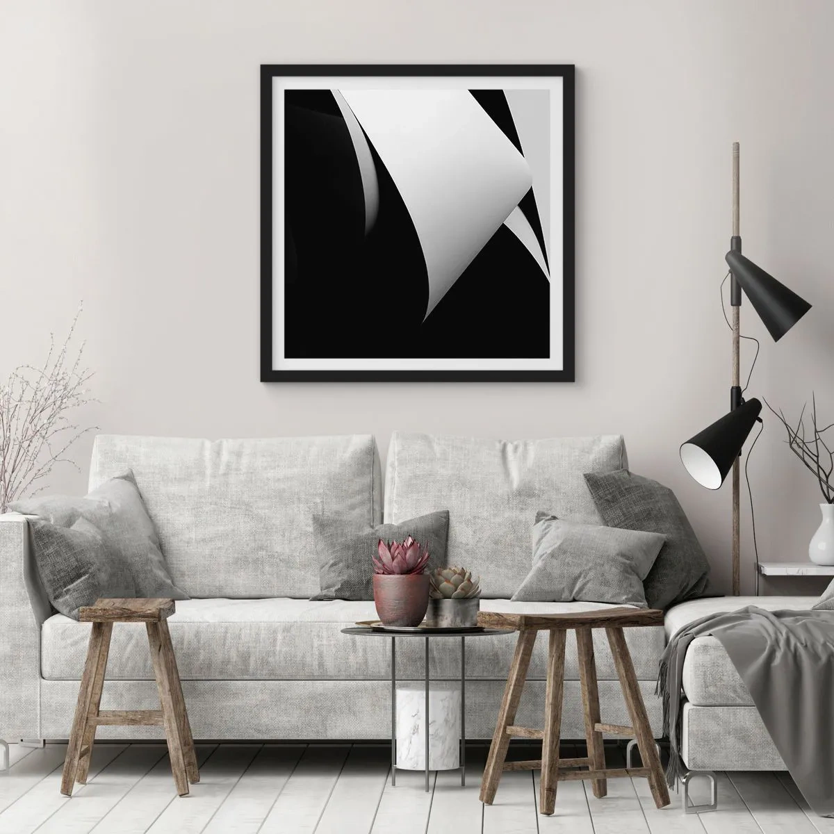 Póster en marco negro - Planos de luz desde las profundidades de la sombra - 60x60 cm