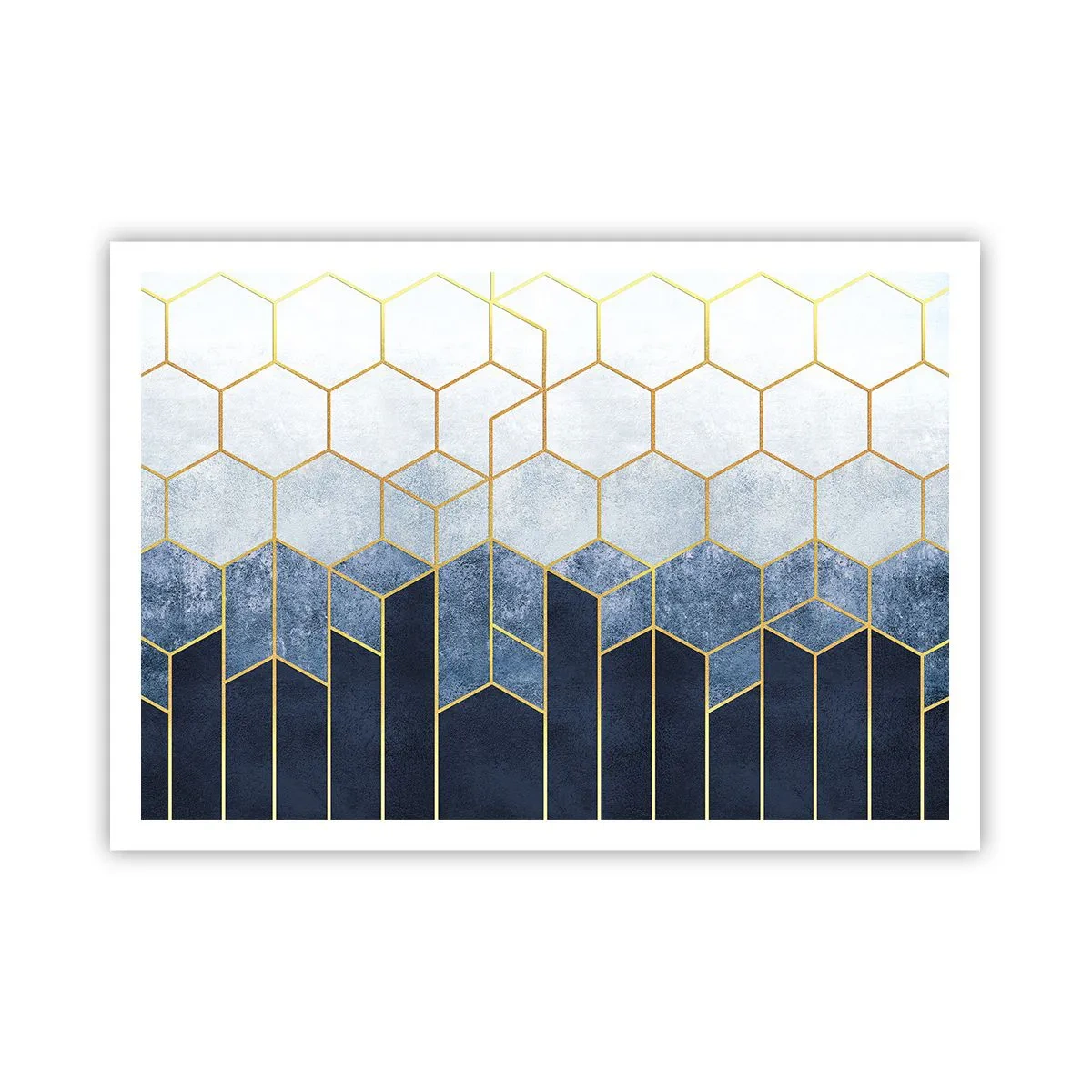Póster - Patrón geométrico en tonos dorados y azul marino. - 100x70cm - Composición rítmica visual - Decoración de pared moderna para salón y dormitorio ARTTOR