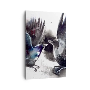 Cuadro sobre lienzo - Impresión de Imagen - Cuervos artísticos en una composición dinámica de acuarela. - 80x120cm - De cuervo a cuervo... - Decoración de pared moderna para salón y dormitorio ARTTOR