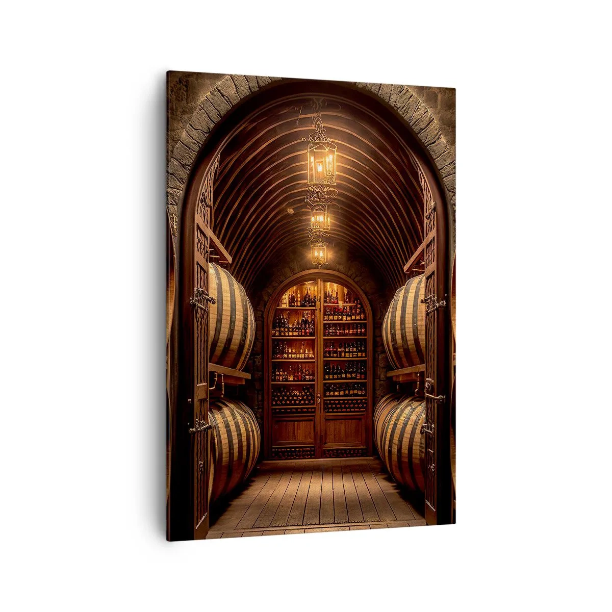 Cuadro sobre lienzo - Impresión de Imagen - Bodega con barriles de madera y estantes para vinos. - 70x100cm - Sótano atmosférico - Decoración de pared moderna para salón y dormitorio ARTTOR