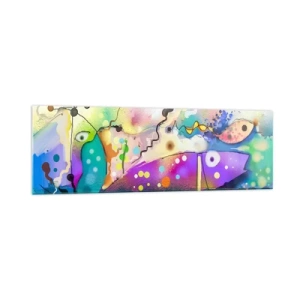 Cuadro sobre vidrio - Impresiones sobre Vidrio - Peces abstractos en una composición colorida y surrealista. - 160x50cm - ¡No hay palabras! - Decoración de pared moderna para salón y dormitorio ARTTOR