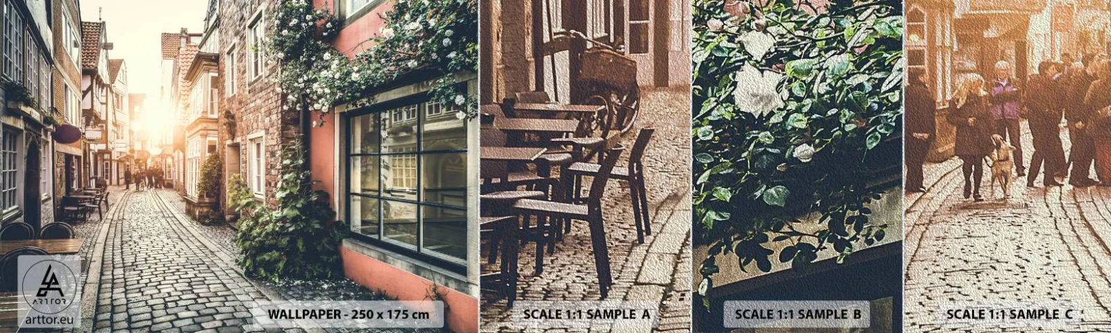 Muestra de fotomural Premium Sand - El callejón de las rosas - Ciudad, Países Bajos, Arquitectura - 100x30 cm