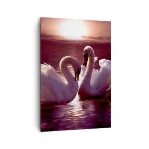 Cuadro sobre lienzo - Impresión de Imagen - Dos cisnes en un lago tranquilo al atardecer - 70x100cm - Hasta que la muerte nos separe - Decoración de pared moderna para salón y dormitorio ARTTOR