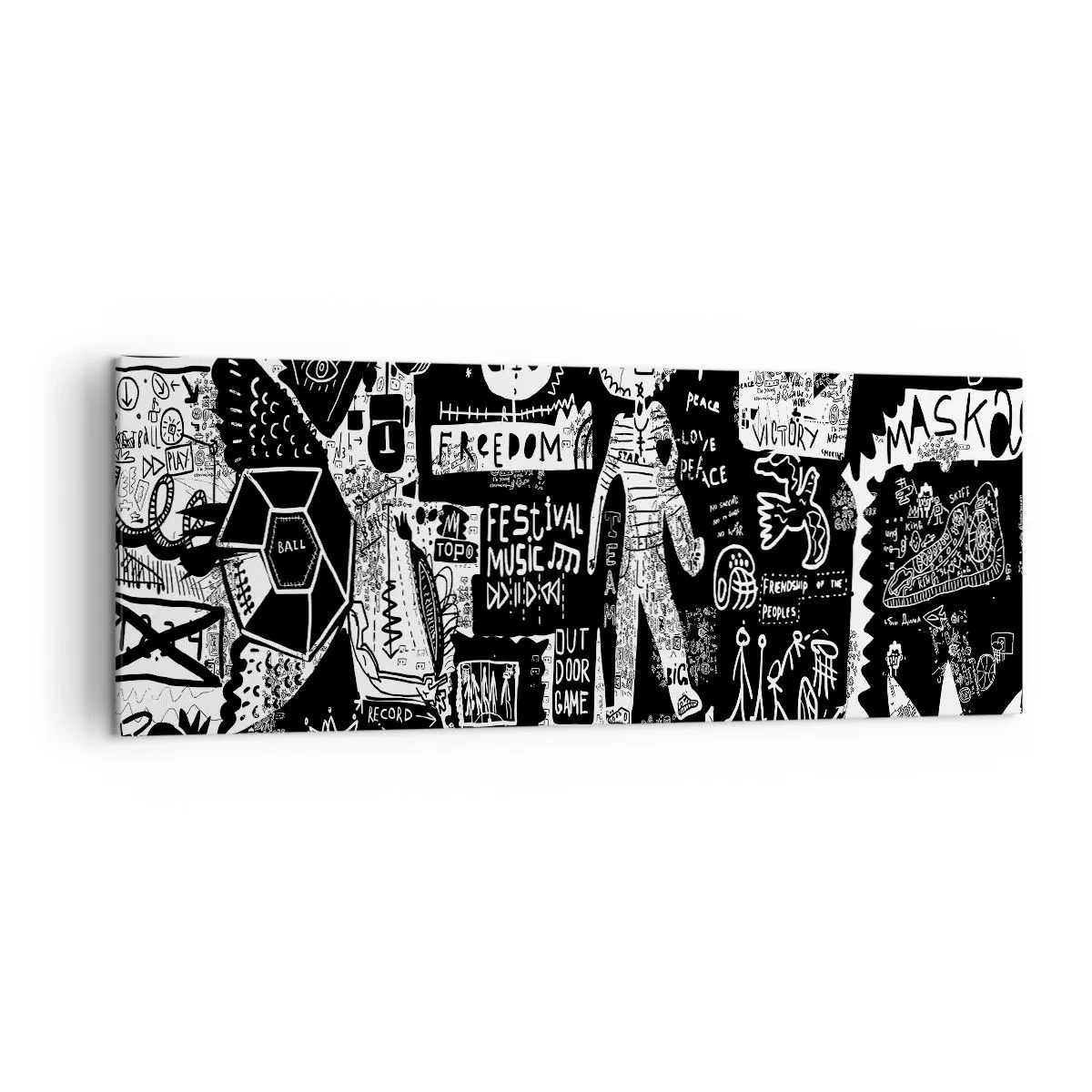 Cuadro sobre lienzo - Impresión de Imagen - Collage en blanco y negro inspirado en el arte callejero - 140x50cm - La juventud espiritual de la ley y la alegría - Decoración de pared moderna para salón y dormitorio ARTTOR