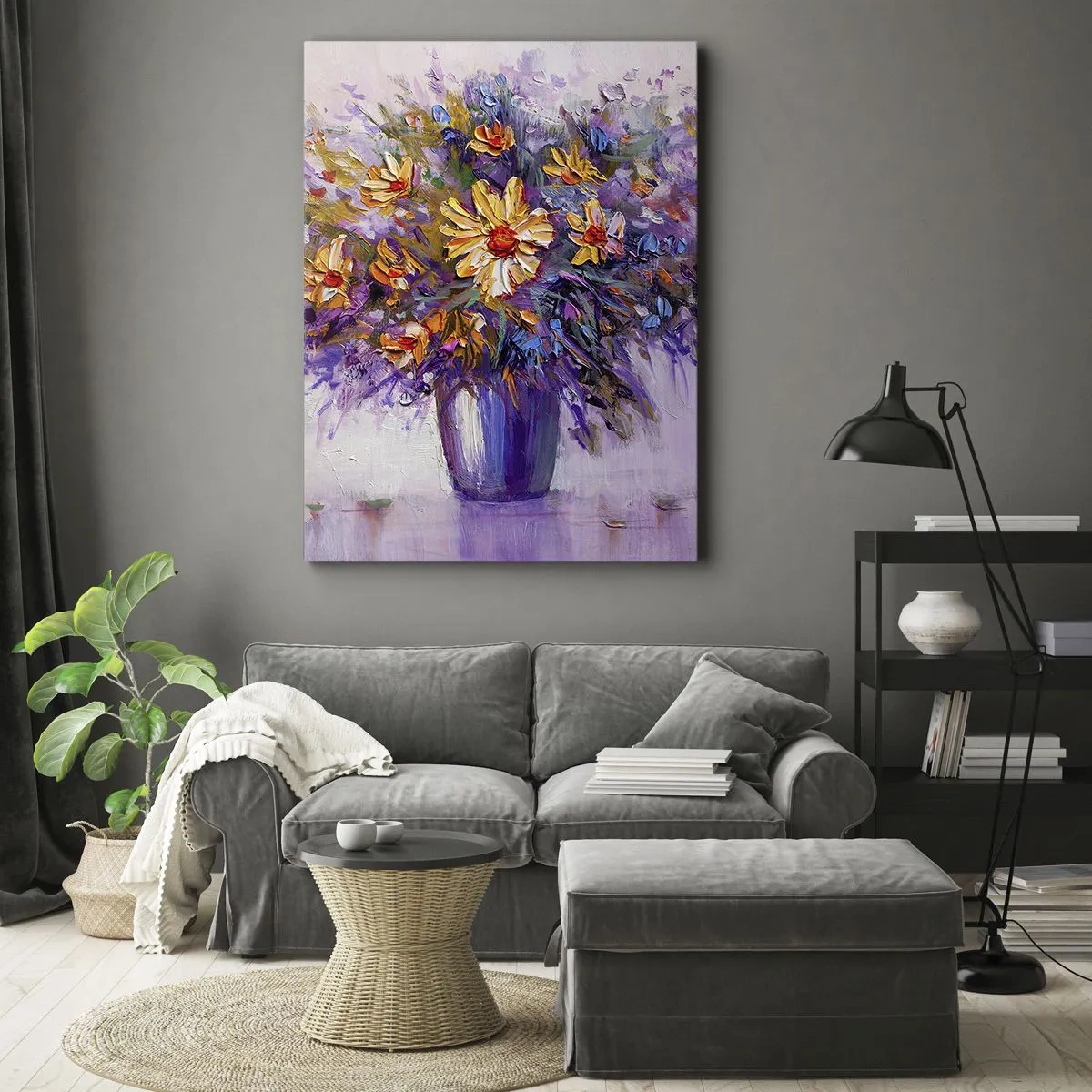 Cuadro sobre lienzo - Impresión de Imagen - Un ramo de flores en un jarrón sobre un fondo pastel. - 50x70cm - Huele dulce, parece dulce - Decoración de pared moderna para salón y dormitorio ARTTOR