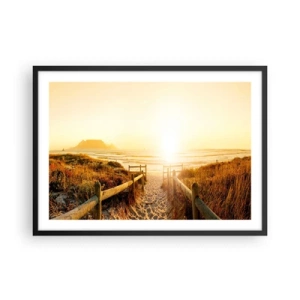 Póster en marco negro - Camino a la playa durante un atardecer dorado - 70x50cm - A través de la duna, hacia el sol - Decoración de pared moderna para salón y dormitorio ARTTOR