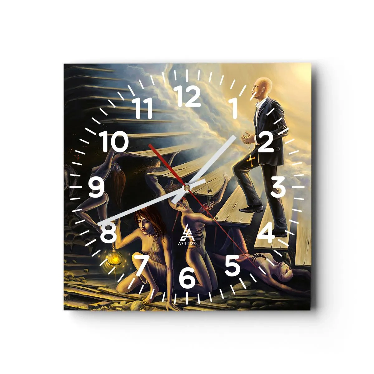Reloj de pared - Reloj de vidrio - Dantesco viaje hacia la luz - 30x30 cm