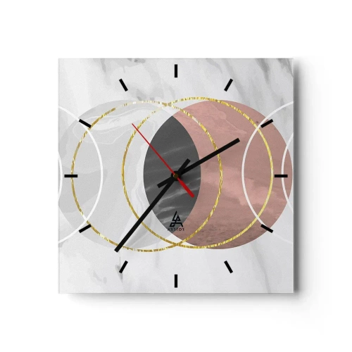 Reloj de pared - Reloj de vidrio - Composición geométrica abstracta con círculos y detalles metálicos. - 30x30cm - Música de las esferas - Decoración de pared moderna para salón y dormitorio ARTTOR