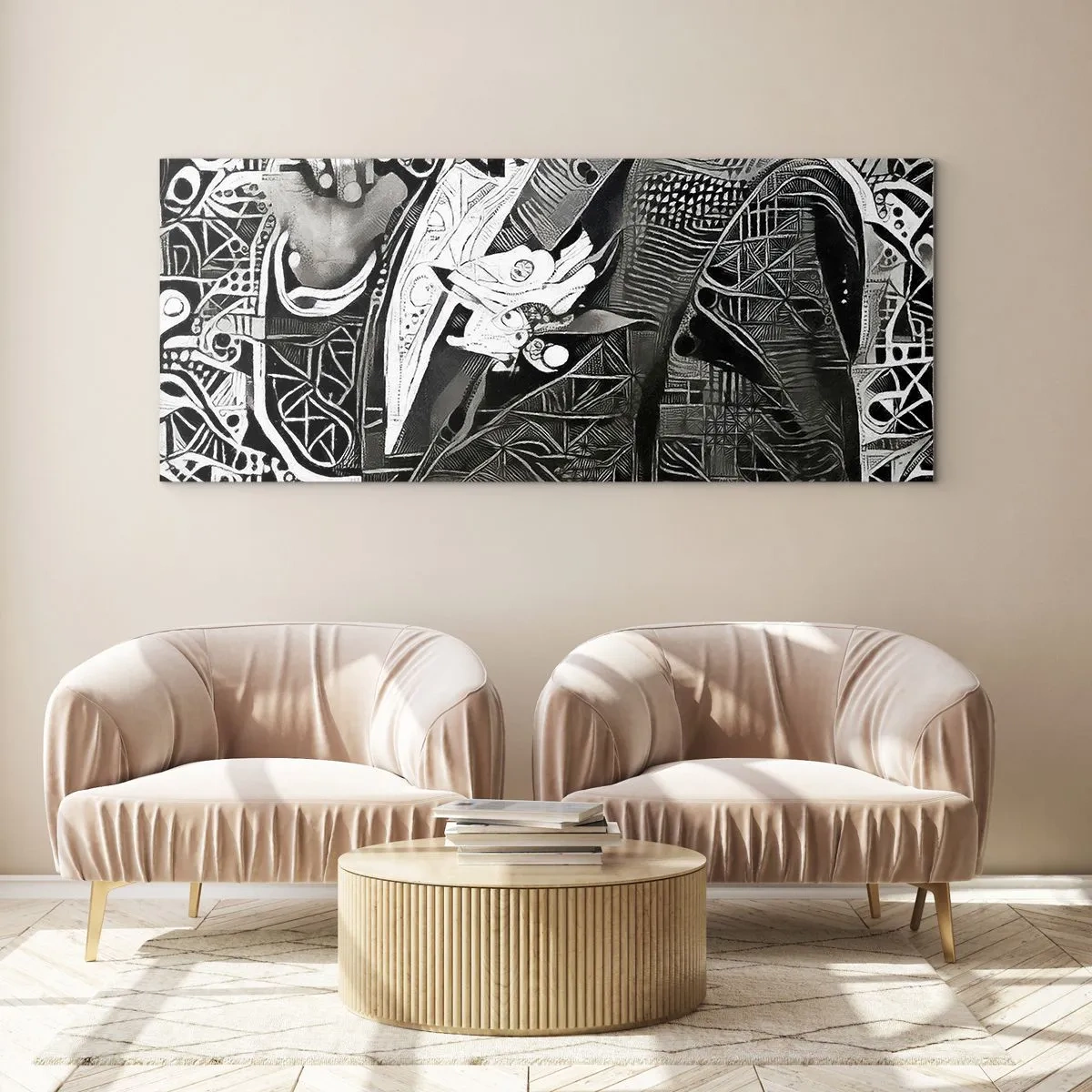 Cuadro sobre vidrio - Impresiones sobre Vidrio - Elegante abstracción de un hombre con traje en blanco y negro. - 140x50cm - Solo un hombre aparentemente gris - Decoración de pared moderna para salón y dormitorio ARTTOR