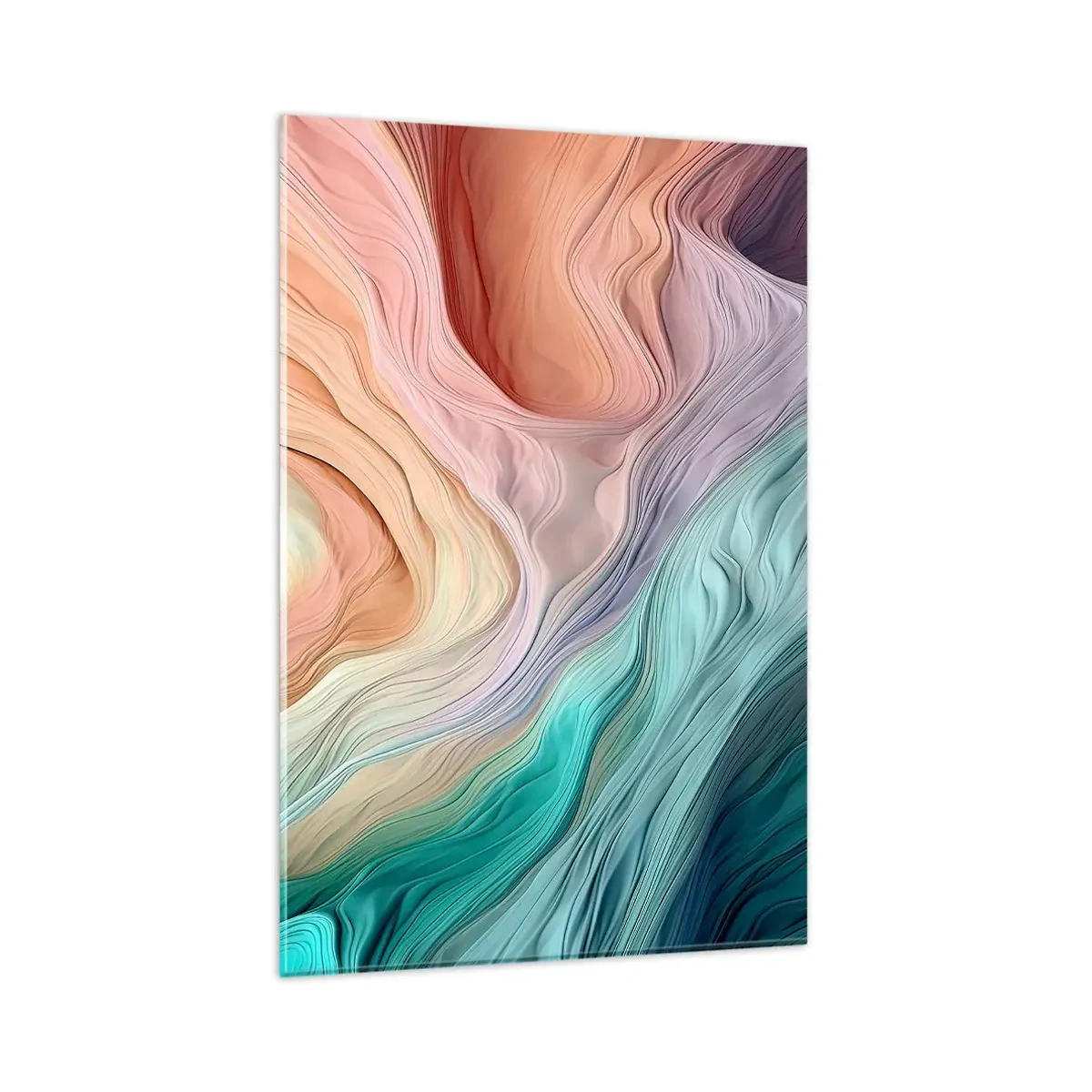 Cuadro sobre vidrio - Impresiones sobre Vidrio - Ondas abstractas en colores pastel y arcoíris - 80x120cm - Ola arco iris - Decoración de pared moderna para salón y dormitorio ARTTOR