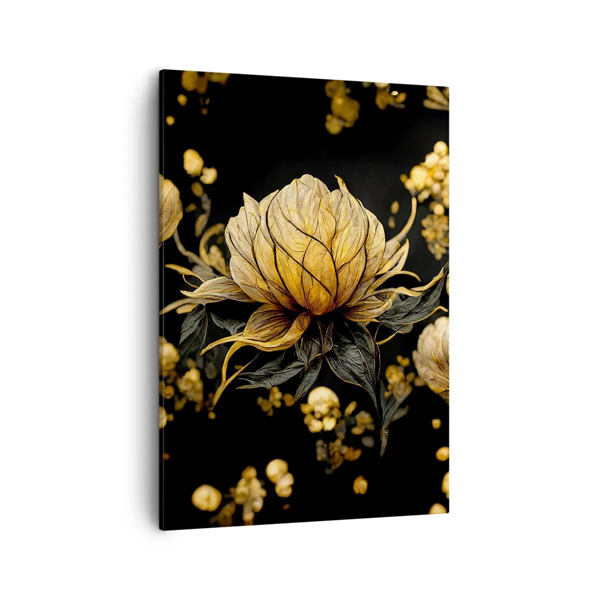 Cuadro sobre lienzo - Impresión de Imagen - Flor dorada sobre fondo oscuro - 50x70cm - Sutil fragilidad - Decoración de pared moderna para salón y dormitorio ARTTOR