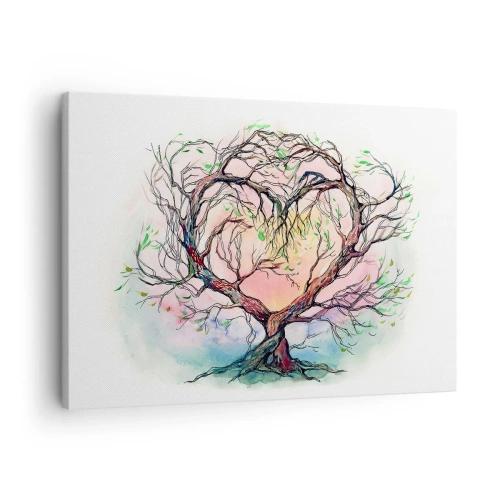 Cuadro sobre lienzo - Impresión de Imagen - Un árbol en forma de corazón sobre un fondo de delicados colores pastel. - 70x50cm - Juntos contra los vientos - Decoración de pared moderna para salón y dormitorio ARTTOR