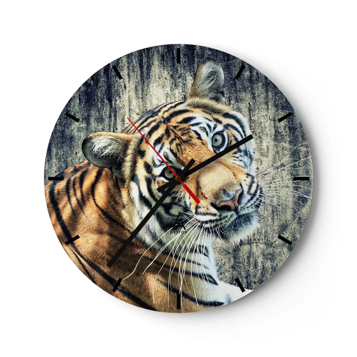 Reloj de pared - Reloj de vidrio - Retrato de un tigre contra un muro de piedra - 30x30cm - Retrato en corrientes de luz - Decoración de pared moderna para salón, cocina y dormitorio ARTTOR