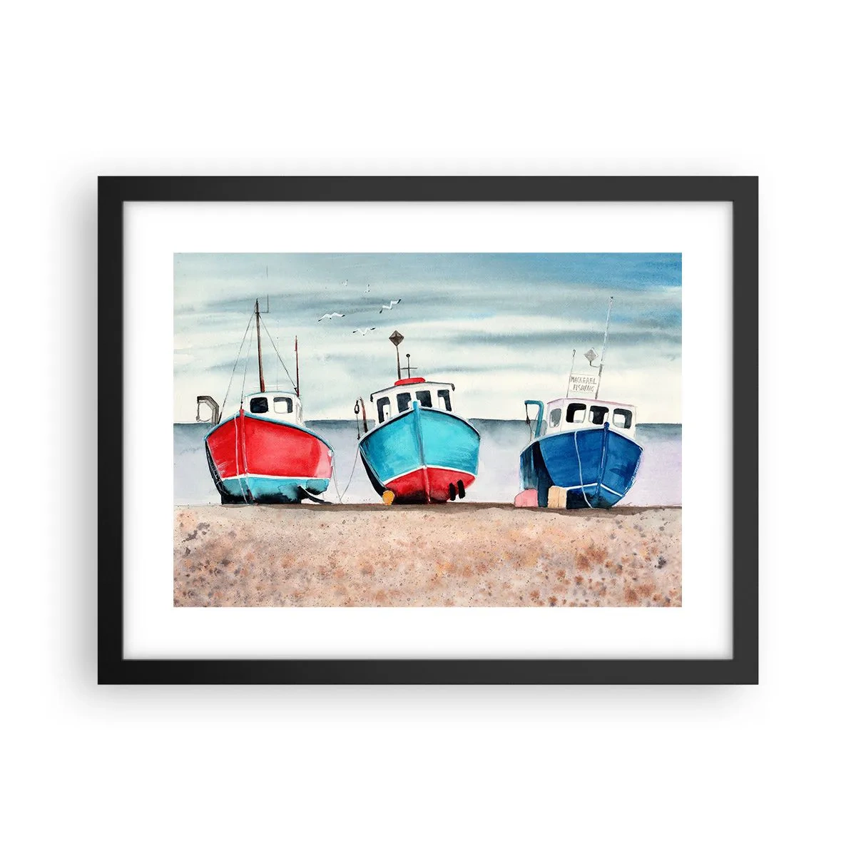 Póster en marco negro - Listos para la pesca - 40x30 cm