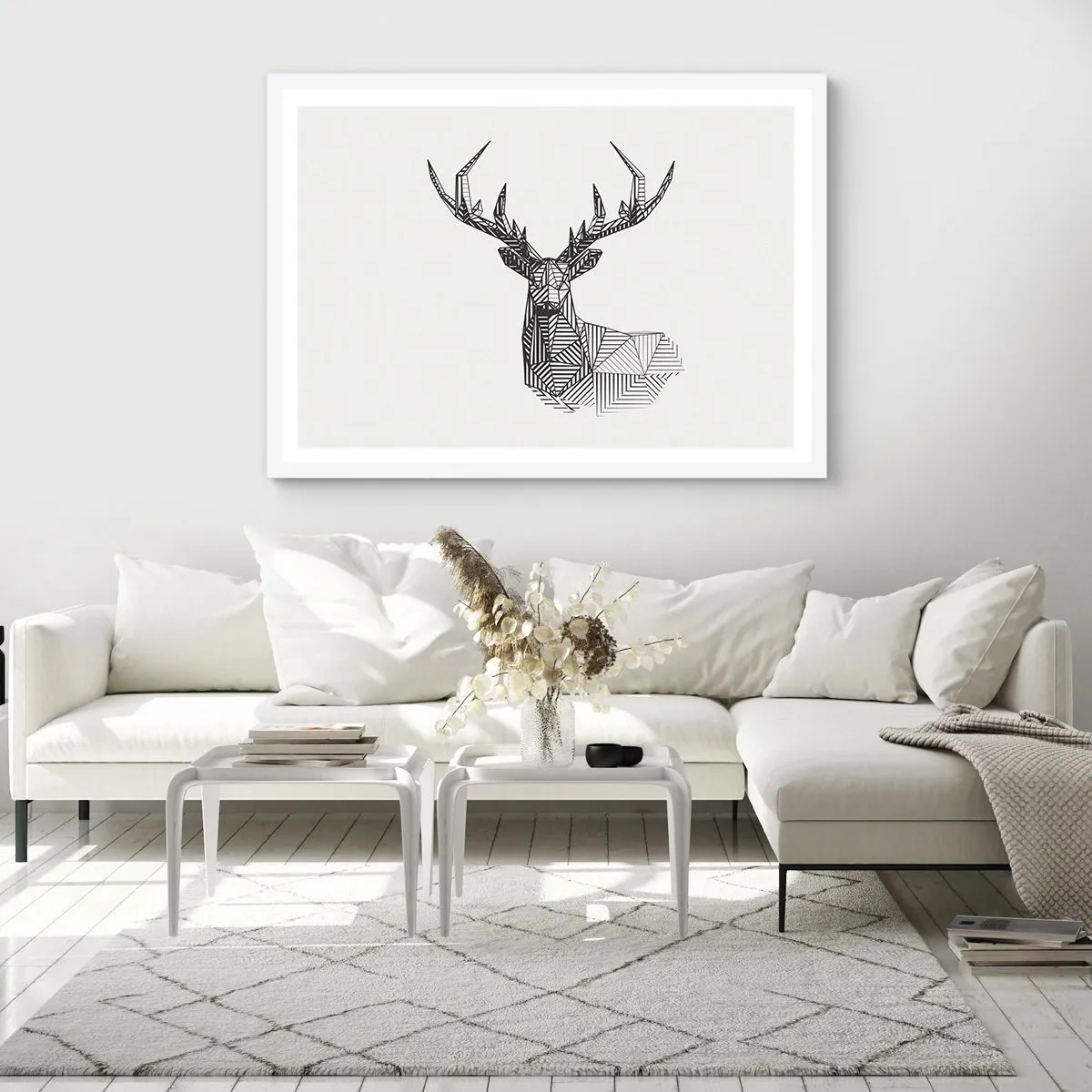 Póster en marco blanco - Ciervo en estilo cubista - 100x70 cm