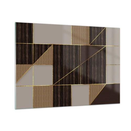 Cuadro sobre vidrio - Impresiones sobre Vidrio - Mosaico abstracto con elementos marrones y dorados. - 100x70cm - Un mosaico de marrones y dorados - Decoración de pared moderna para salón y dormitorio ARTTOR