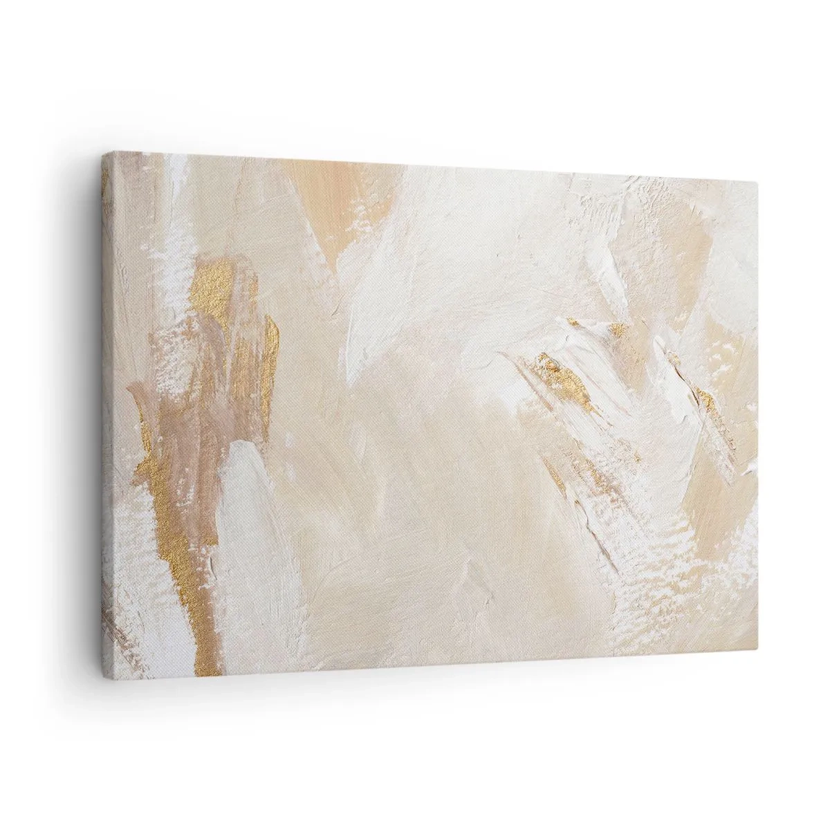 Cuadro sobre lienzo - Impresión de Imagen - Delicados tonos abstractos en tonos beige y dorado. - 70x50cm - Composición en pastel - Decoración de pared moderna para salón y dormitorio ARTTOR