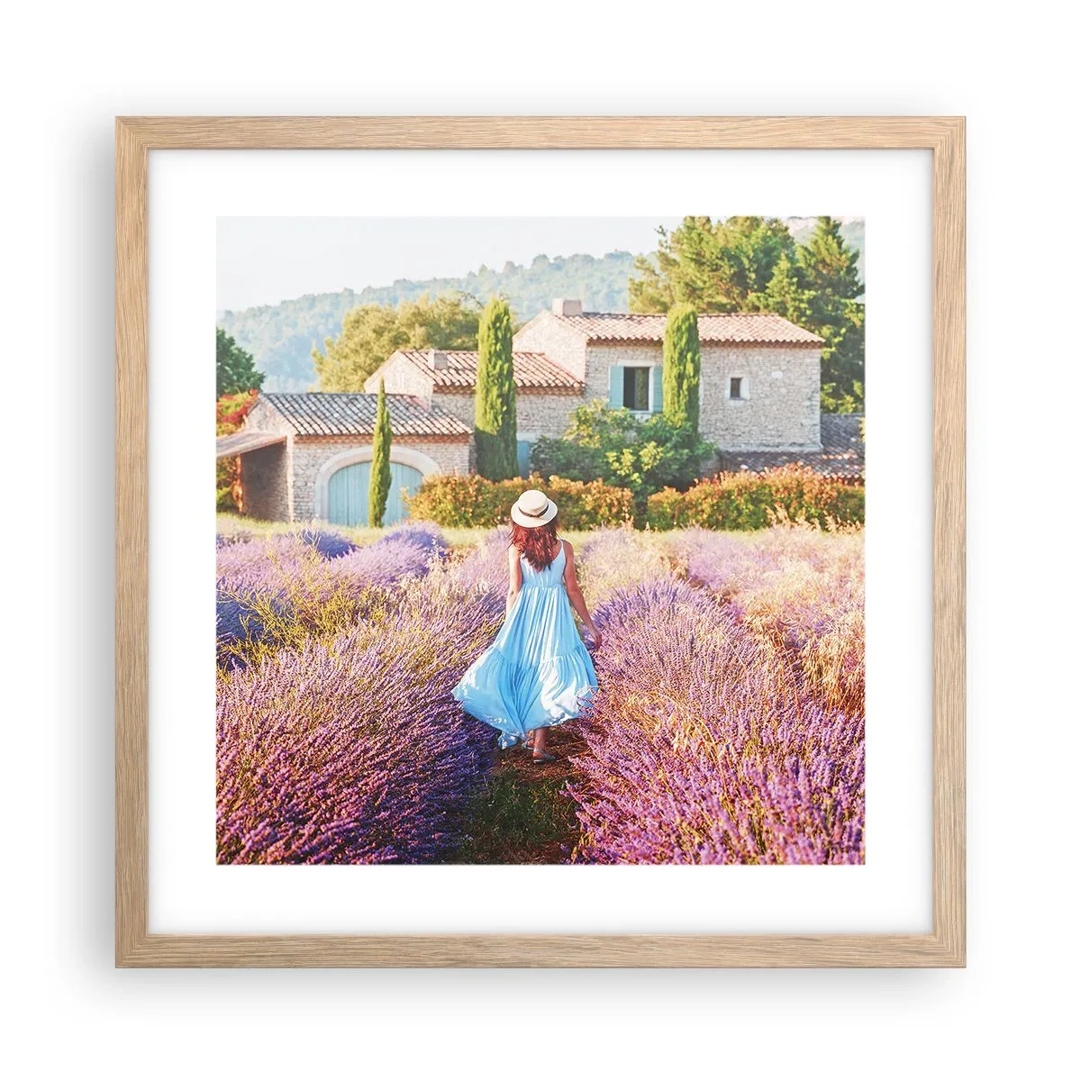 Póster en marco roble claro - La chica de la lavanda - 40x40 cm