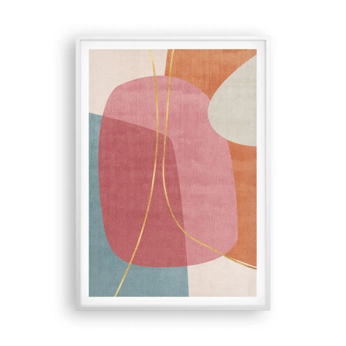 Póster en marco blanco - Composición en pastel con hilos de oro - 70x100 cm