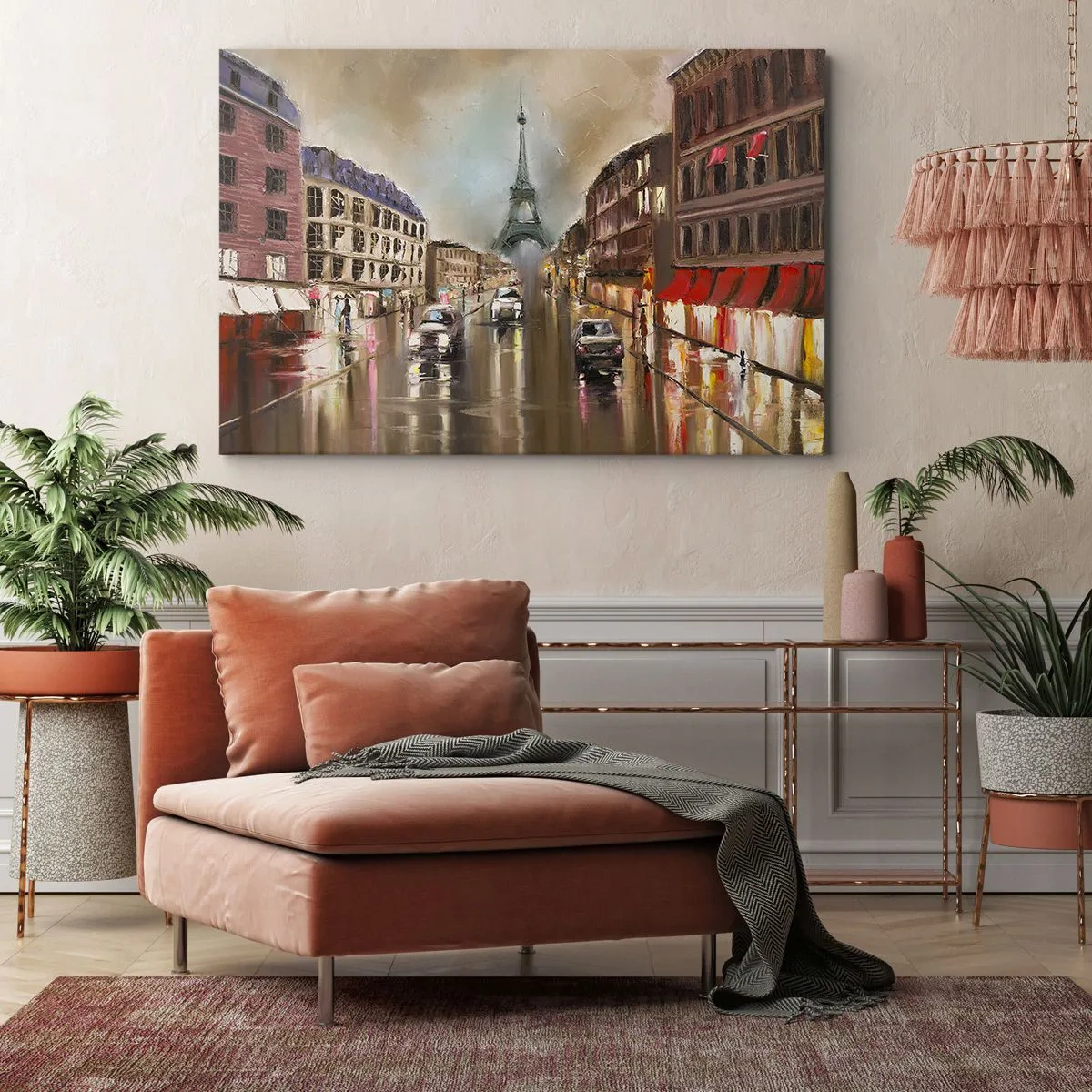 Cuadro sobre lienzo - Impresión de Imagen - Paisaje urbano nocturno de París con vistas a la Torre Eiffel - 70x50cm - Solo ella importa - Decoración de pared moderna para salón y dormitorio ARTTOR