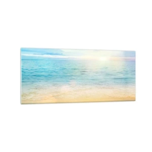 Cuadro sobre vidrio - Impresiones sobre Vidrio - Una playa con mar turquesa y cielo despejado. - 120x50cm - Gran cielo azul - Decoración de pared moderna para salón y dormitorio ARTTOR