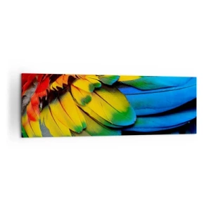 Cuadro sobre lienzo - Impresión de Imagen - Un primer plano de las coloridas plumas de un loro. - 160x50cm - Ave del paraíso - Decoración de pared moderna para salón y dormitorio ARTTOR