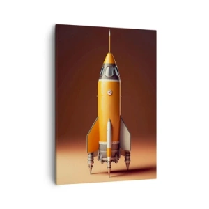 Cuadro sobre lienzo - Impresión de Imagen - Un cohete de estilo retro sobre un fondo de tonos marrones. - 50x70cm - Comienza con un sueño - Decoración de pared moderna para salón y dormitorio ARTTOR