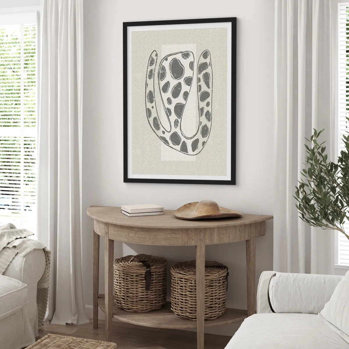 Póster en marco negro - Forma orgánica abstracta en tonos de gris - 50x70cm - Una criatura extraña - Decoración de pared moderna para salón y dormitorio ARTTOR