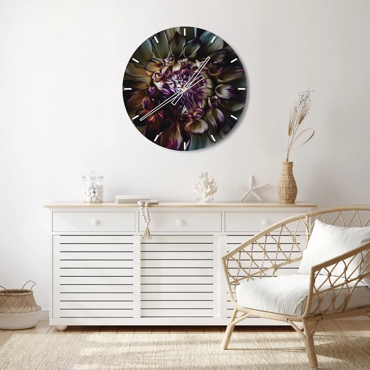Reloj de pared - Reloj de vidrio - Primer plano de pétalos de flores en tonos oscuros. - 30x30cm - El florecimiento de la hermosura - Decoración de pared moderna para salón, cocina y dormitorio ARTTOR