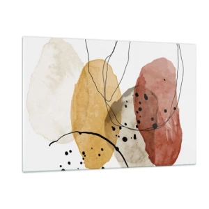 Cuadro sobre vidrio - Impresiones sobre Vidrio - Manchas abstractas de color tierra con líneas finas - 120x80cm - Líneas y transparencias - Decoración de pared moderna para salón y dormitorio ARTTOR