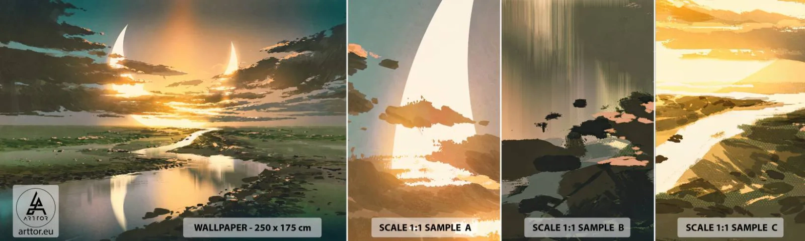 Muestra De Fotomural Standard Eco - En algún lugar de una galaxia muy, muy lejana - Paisaje, Luna, Fantasía - 100x30 cm