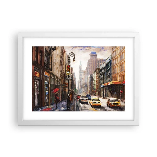 Póster en marco blanco - Nueva York - también colorida bajo la lluvia - 40x30 cm