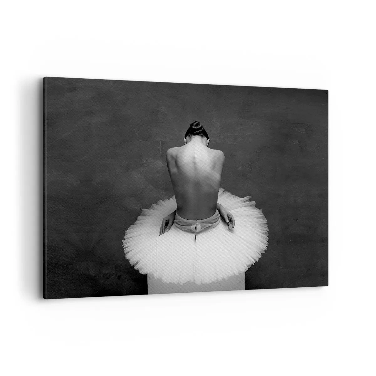 Cuadro sobre lienzo - Impresión de Imagen - Una bailarina de ballet en una pose clásica sobre un fondo oscuro. - 120x80cm - Rodeada de pétalos - Decoración de pared moderna para salón y dormitorio ARTTOR