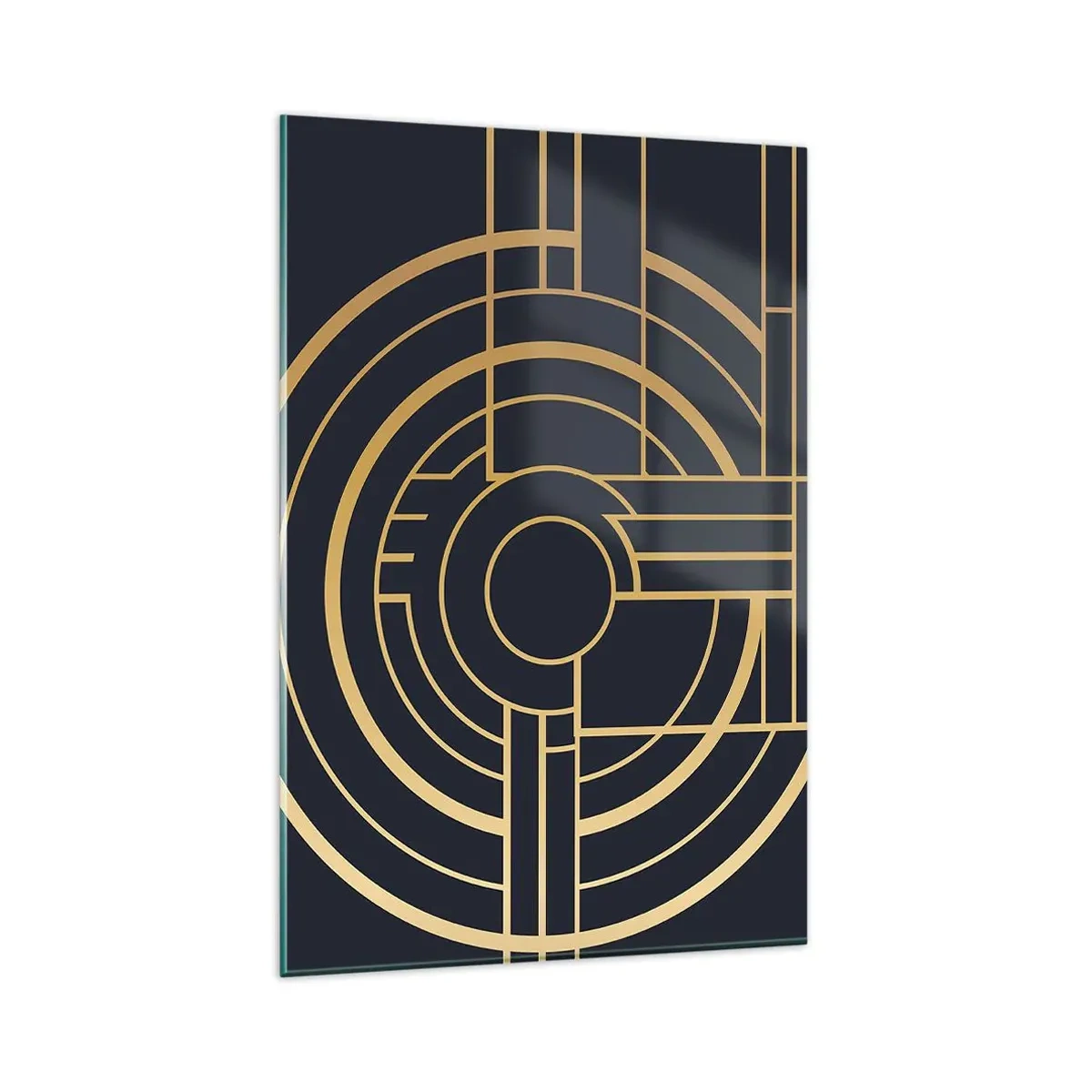 Cuadro sobre vidrio - Impresiones sobre Vidrio - Patrón geométrico con líneas doradas. - 80x120cm - Giro de los elementos - Decoración de pared moderna para salón y dormitorio ARTTOR