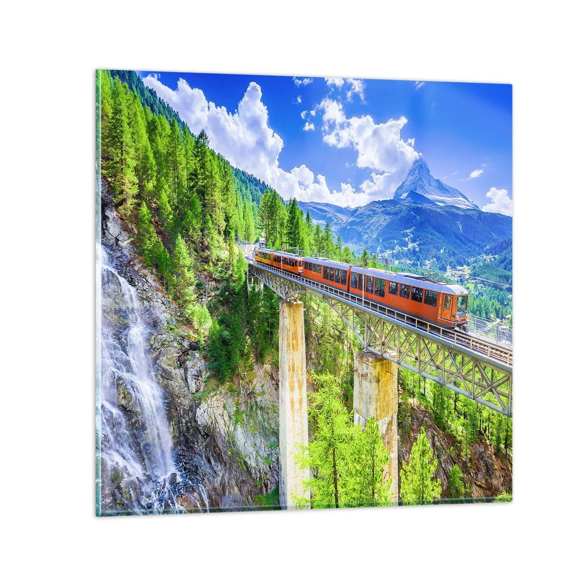 Cuadro sobre vidrio - Impresiones sobre Vidrio - Ferrocarril a los Alpes - 50x50 cm