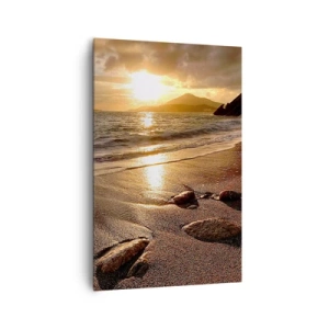 Cuadro sobre lienzo - Impresión de Imagen - Playa al atardecer con piedras en la orilla - 80x120cm - Sigue el sol hacia las colinas - Decoración de pared moderna para salón y dormitorio ARTTOR