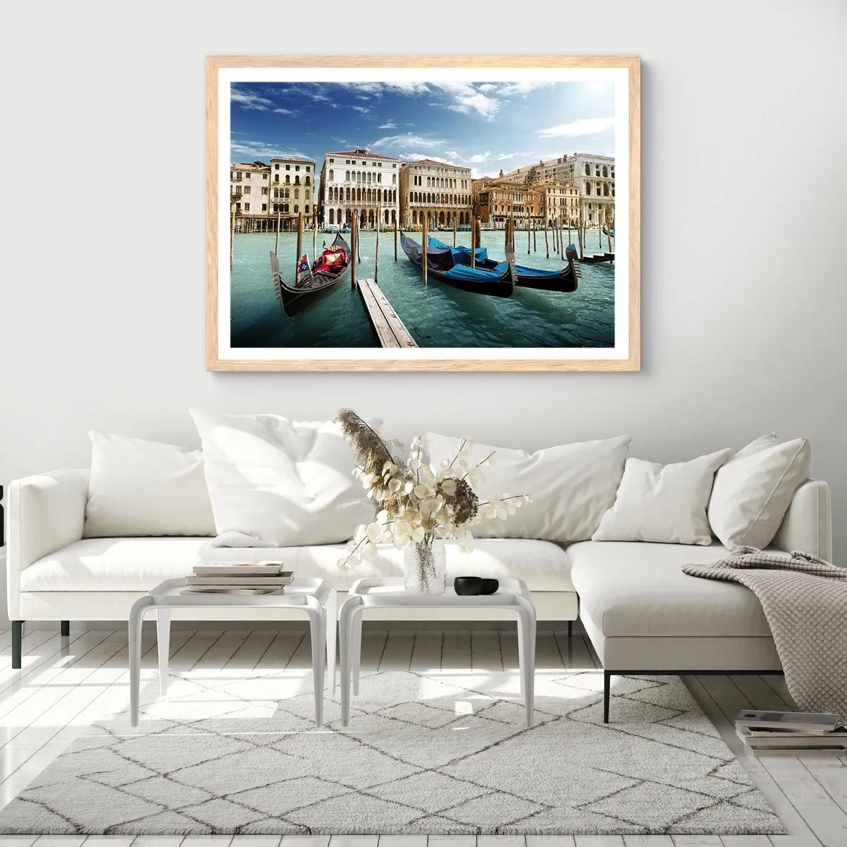 Póster en marco roble claro - Palacios en azul - 50x40 cm