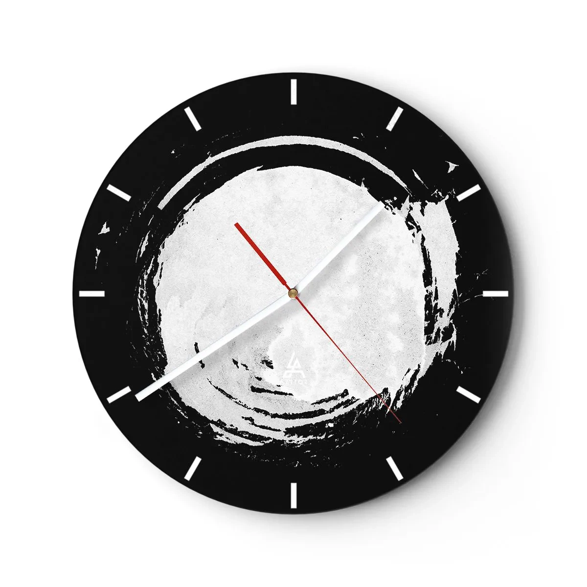 Reloj de pared - Reloj de vidrio - Círculo de pincel blanco sobre fondo negro en estilo zen - 30x30cm - La buena salida - Decoración de pared moderna para salón, cocina y dormitorio ARTTOR