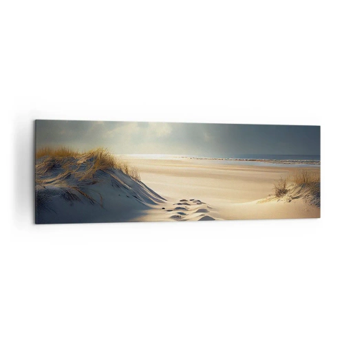 Cuadro sobre lienzo - Impresión de Imagen - Dunas doradas en la playa al atardecer con vistas al mar - 160x50cm - Paisaje tranquilizador - Decoración de pared moderna para salón y dormitorio ARTTOR
