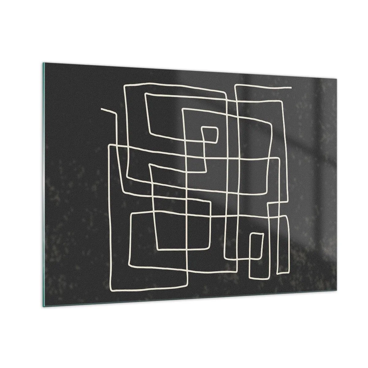 Cuadro sobre vidrio - Impresiones sobre Vidrio - Abstracción geométrica con líneas blancas sobre fondo negro. - 100x70cm - No es tan sencillo - Decoración de pared moderna para salón y dormitorio ARTTOR