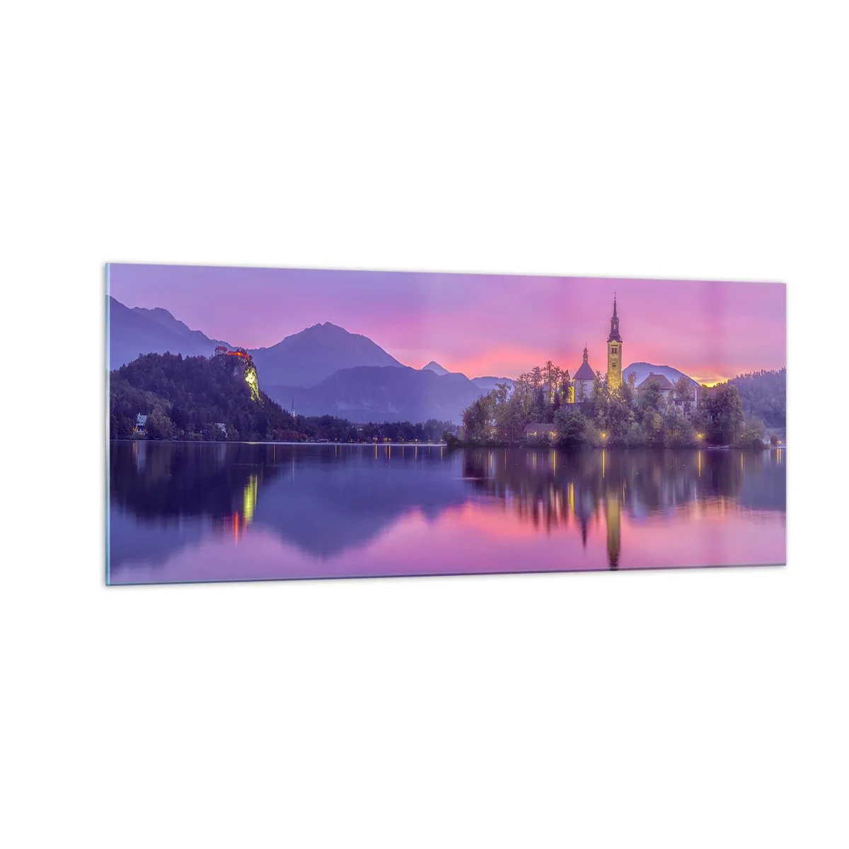 Cuadro sobre vidrio - Impresiones sobre Vidrio - Isla de cuento de hadas al atardecer - 100x40 cm