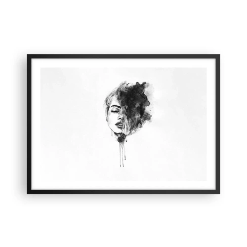 Póster en marco negro - Retrato artístico de una mujer en técnica de acuarela con detalles abstractos. - 70x50cm - Sueños en femenino - Decoración de pared moderna para salón y dormitorio ARTTOR