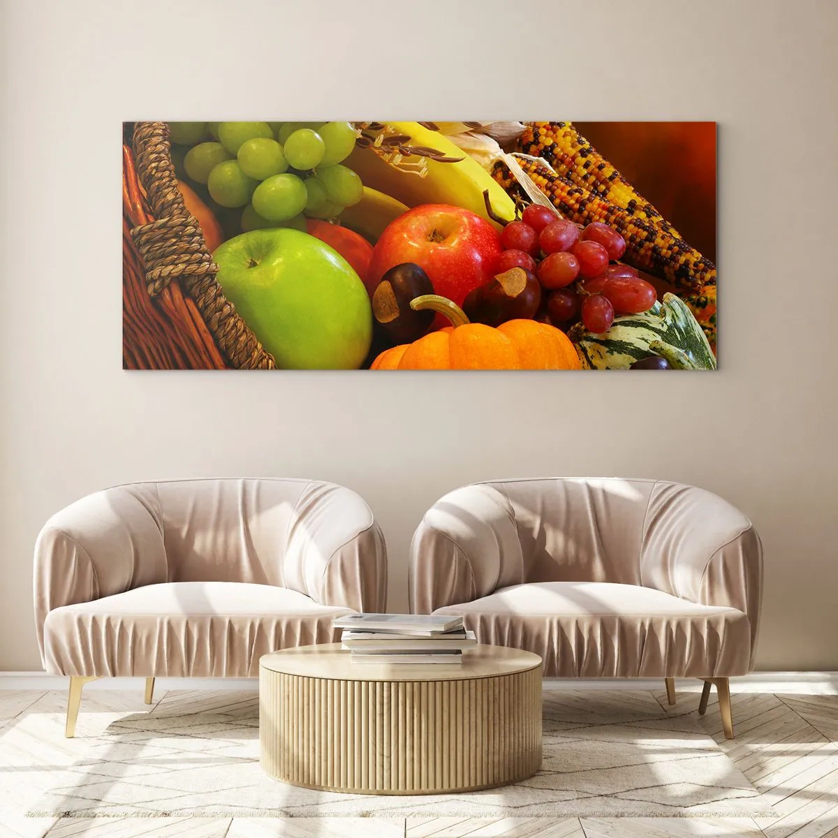 Cuadro sobre vidrio - Impresiones sobre Vidrio - Cesta de la cosecha - 90x30 cm
