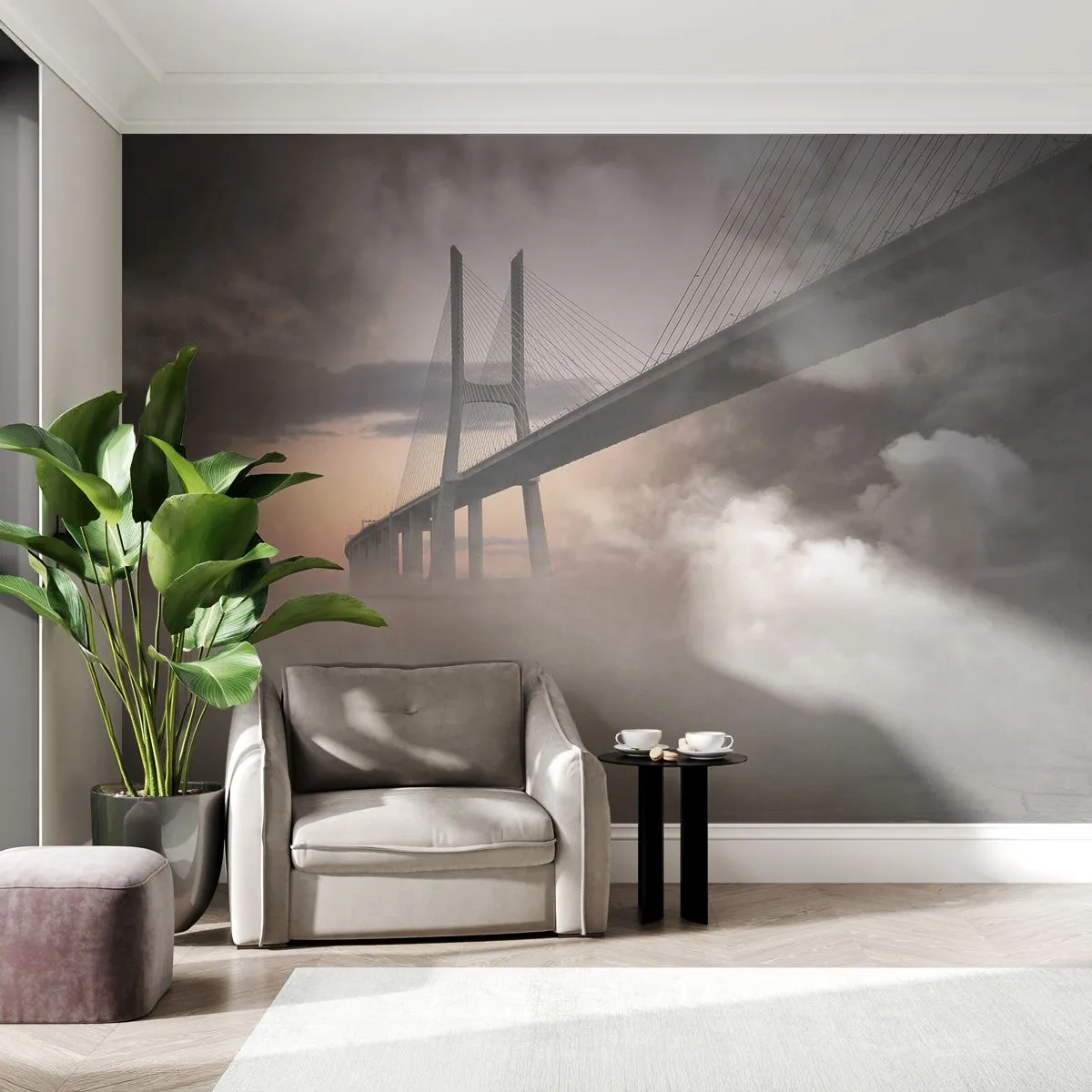 Fotomural Premium Sand - Junto al río que no existe - Paisaje, Puente, Arquitectura - 100x70 cm