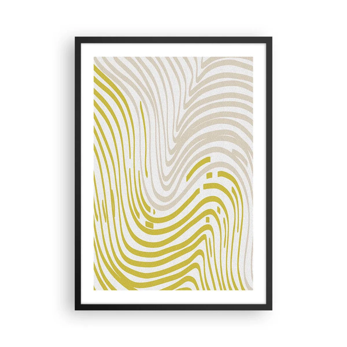Póster en marco negro - Una composición abstracta de líneas onduladas en tonos beige y amarillo. - 50x70cm - Composición curvada - Decoración de pared moderna para salón y dormitorio ARTTOR