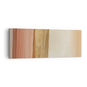 Cuadro sobre lienzo - Impresión de Imagen - Rayas abstractas en tonos beige, dorado y rosa sobre lienzo. - 140x50cm - Composición vertical - Decoración de pared moderna para salón y dormitorio ARTTOR