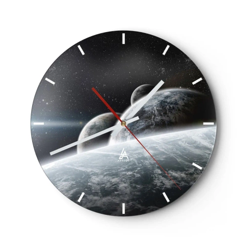 Reloj de pared - Reloj de vidrio - Vista de los planetas en el espacio exterior desde la perspectiva de la Tierra - 30x30cm - Música cósmica de las esferas - Decoración de pared moderna para salón, cocina y dormitorio ARTTOR