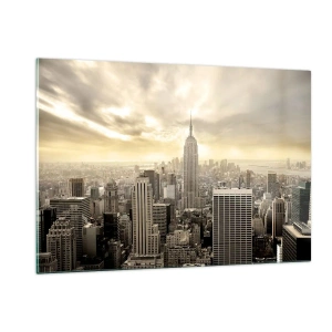 Cuadro sobre vidrio - Impresiones sobre Vidrio - Panorama de la ciudad con rascacielos y el Empire State Building - 120x80cm - Tejido neoyorquino en tonos grises - Decoración de pared moderna para salón y dormitorio ARTTOR
