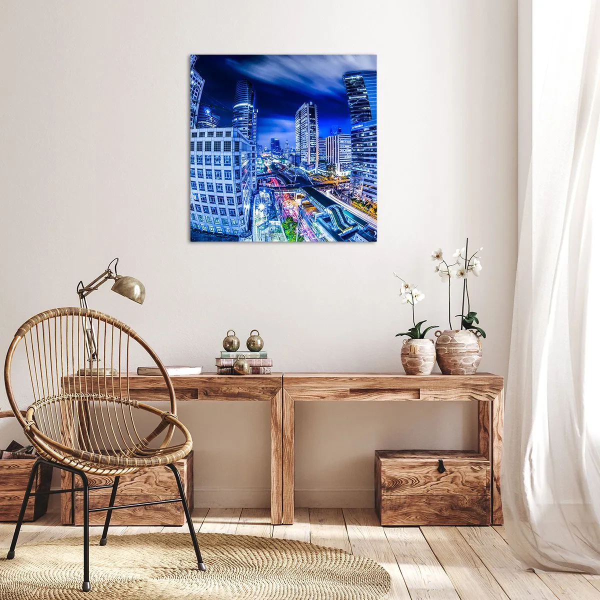 Cuadro sobre lienzo - Impresión de Imagen - Ritmos de la ciudad nocturna - 30x30 cm