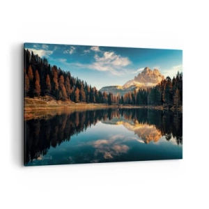 Cuadro sobre lienzo - Impresión de Imagen - Paisaje de montaña con lago y bosque. - 100x70cm - Paisaje duplicado - Decoración de pared moderna para salón y dormitorio ARTTOR